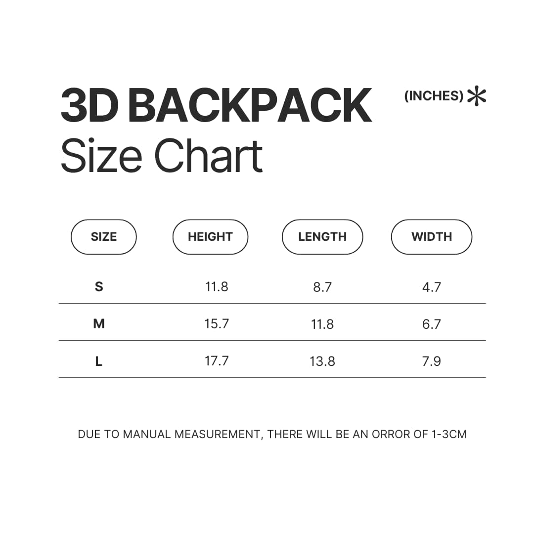 3D Backpack Size Chart - Paradise Kiss Store