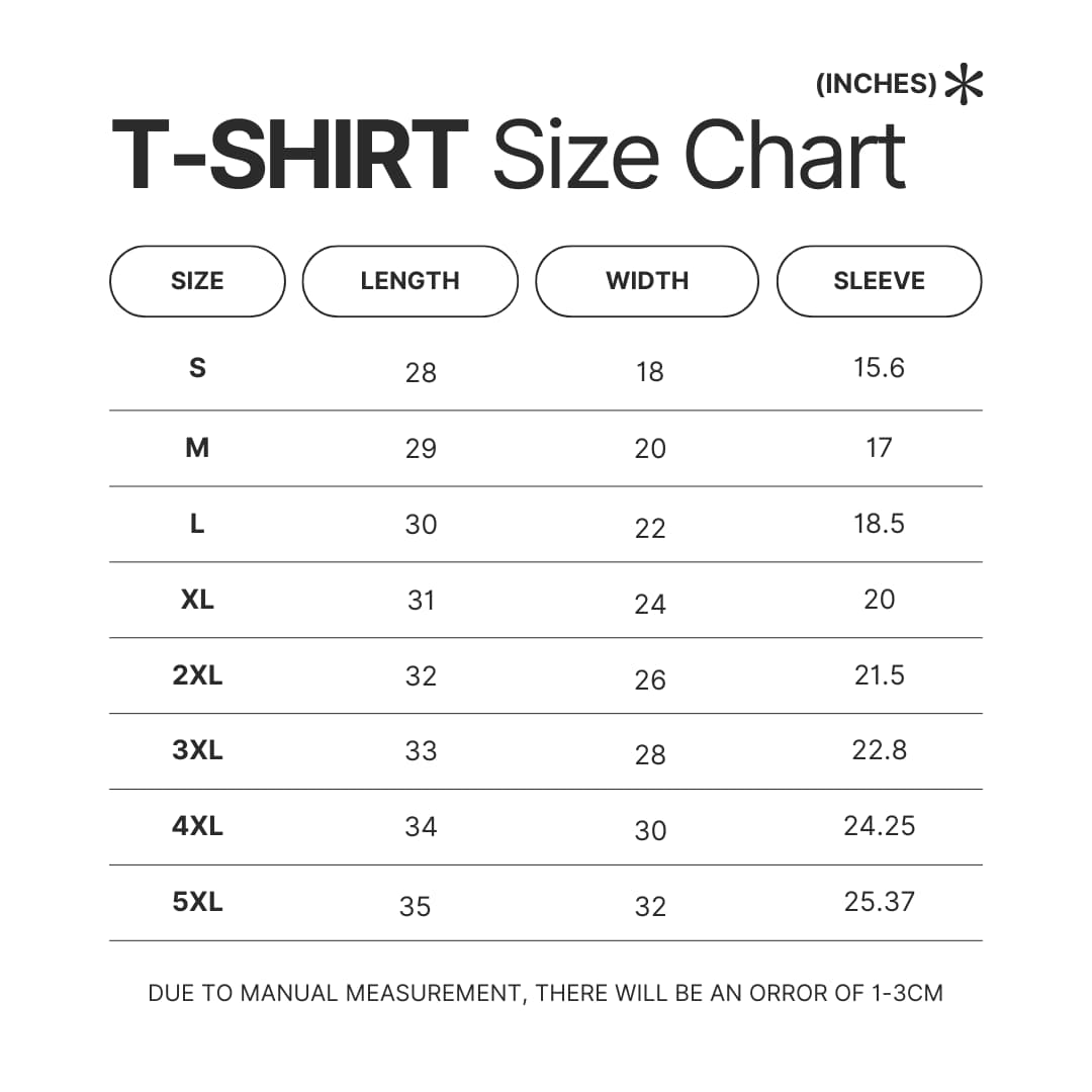 T shirt Size Chart - Paradise Kiss Store