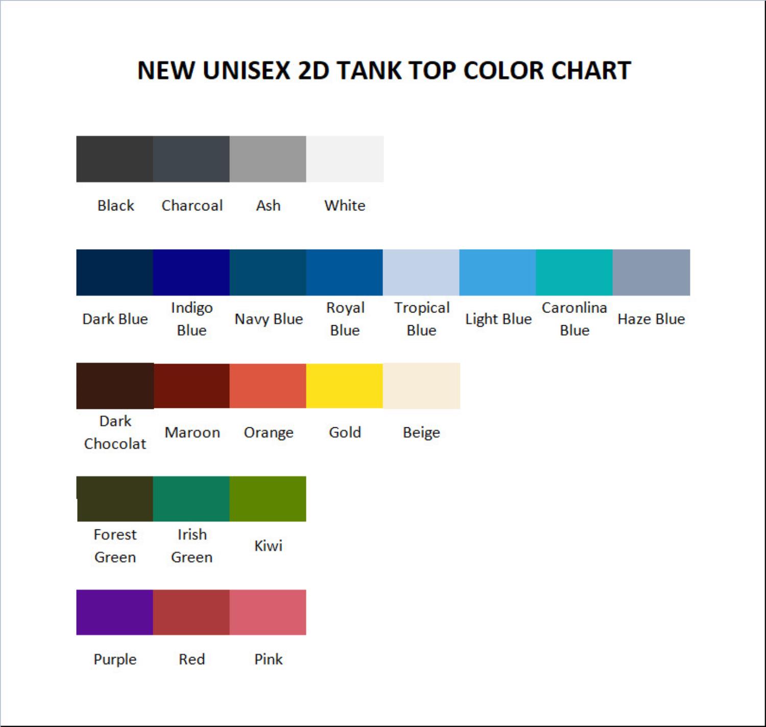 tank top color chart - Paradise Kiss Store
